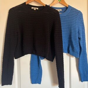 Two Boden cropped cotton sweaters size L: royal blue & black EUC